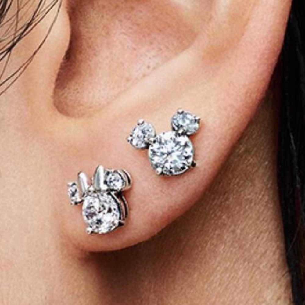 Disney Pandora Mickey & Minnie stud sparkling sterling earrings new in pouch - Picture 2 of 2